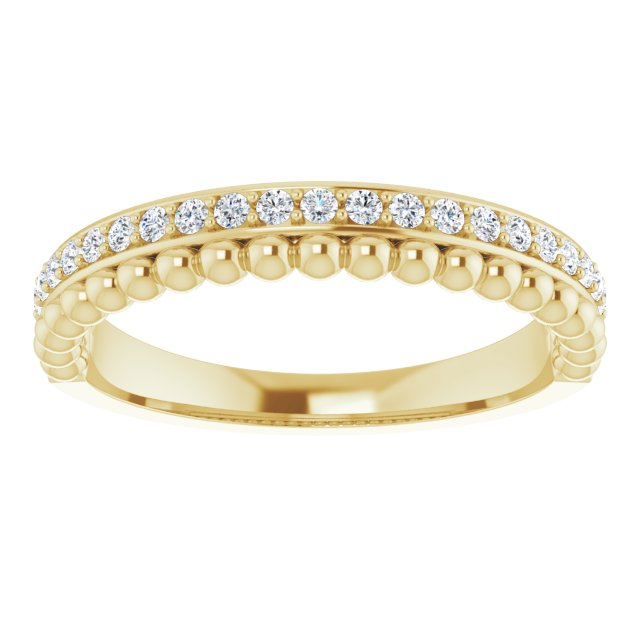 14K Gold Round Natural Diamond Beaded Ring – 1.3mm Stones - Yellow Gold - view 3
