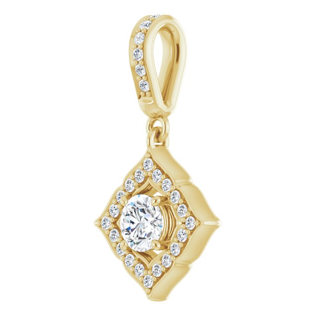 14K Gold Round Natural Diamond Halo-Style Clover Pendant - view 2