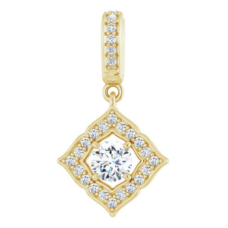 14K Gold Round Natural Diamond Halo-Style Clover Pendant