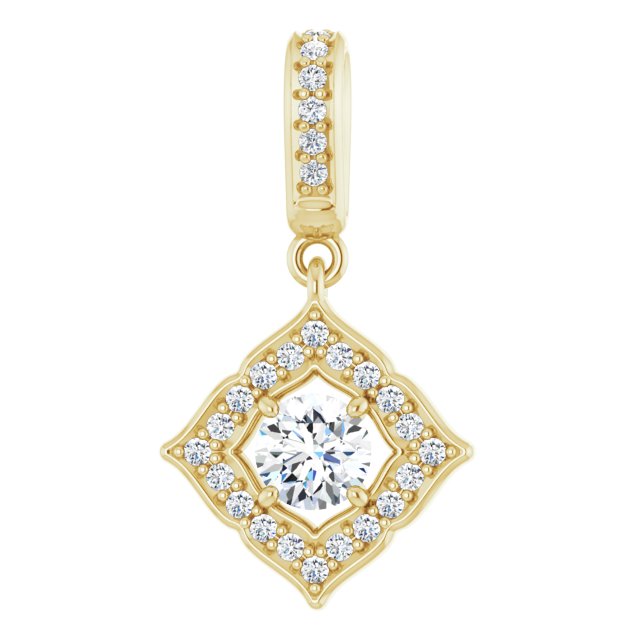 14K Gold Round Natural Diamond Halo-Style Clover Pendant