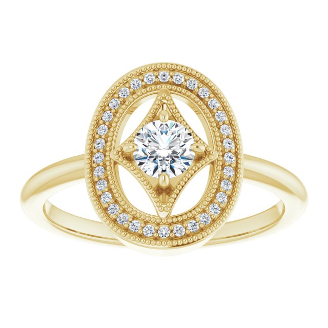 14K Gold Round Natural Diamond Halo-Style Ring – 4.1mm Stones - Yellow Gold - view 3