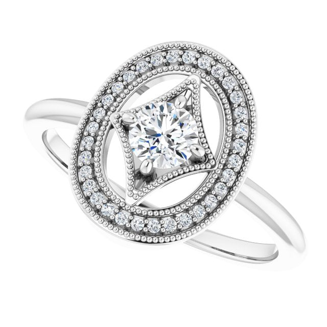 14K Gold Round Natural Diamond Halo-Style Ring – 4.1mm Stones - White Gold - view 5