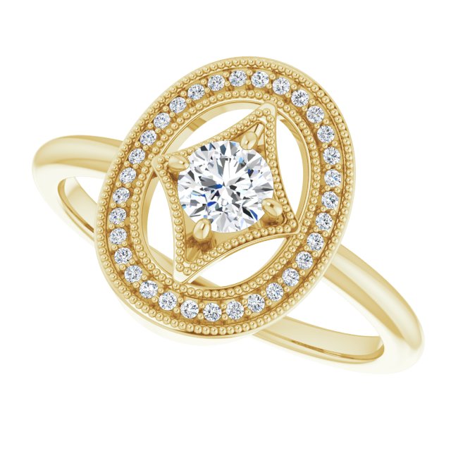 14K Gold Round Natural Diamond Halo-Style Ring – 4.1mm Stones - Yellow Gold - view 5