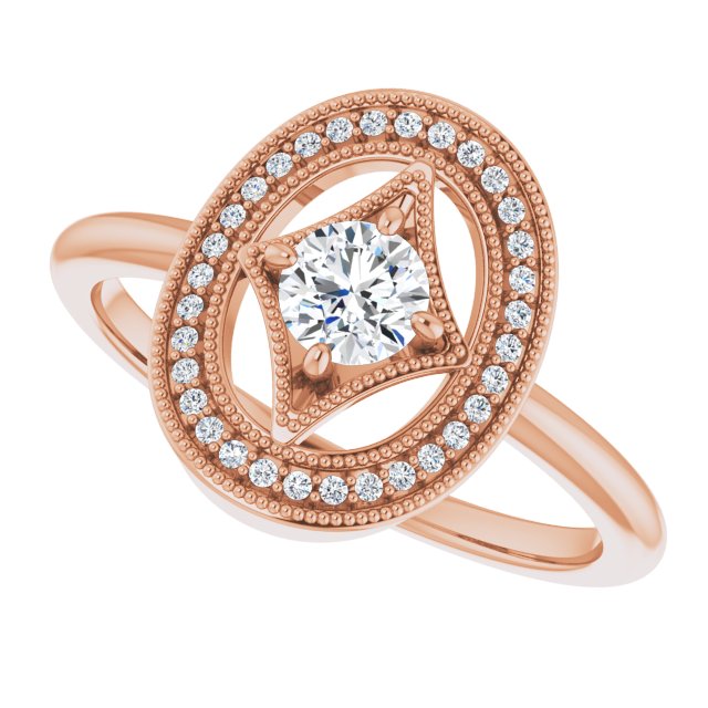 14K Gold Round Natural Diamond Halo-Style Ring – 4.1mm Stones - Rose Gold - view 5