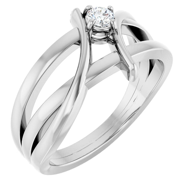 14K Gold Round Lab-Grown Diamond Bypass Ring - White Gold