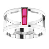 Platinum Straight Baguette Natural Ruby Baguette Negative Space Ring - view 3