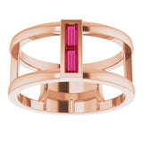 14K Gold Straight Baguette Natural Ruby Baguette Negative Space Ring - Rose Gold - view 3
