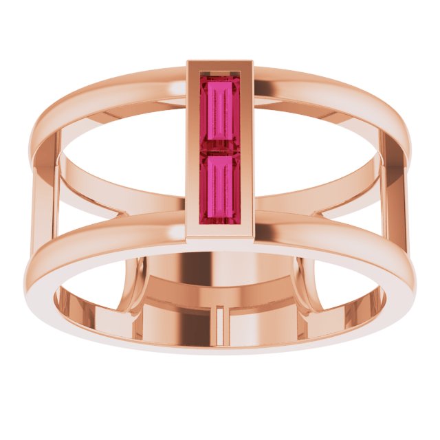 14K Gold Straight Baguette Natural Ruby Baguette Negative Space Ring - Rose Gold - view 3