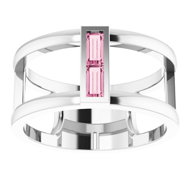 14K Gold Straight Baguette Natural Pink Tourmaline Baguette Negative Space Ring - White Gold - view 3