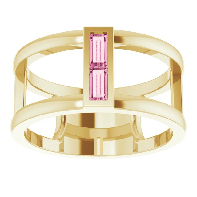 14K Gold Straight Baguette Natural Pink Tourmaline Baguette Negative Space Ring - Yellow Gold - view 3