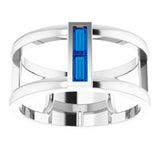 14K Gold Straight Baguette Natural Blue Sapphire Baguette Negative Space Ring - White Gold - view 3