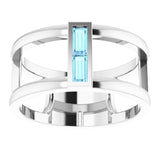 14K Gold Straight Baguette Natural Aquamarine Baguette Negative Space Ring - White Gold - view 3