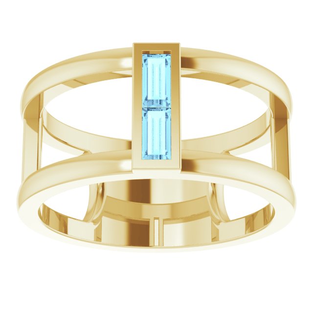 14K Gold Straight Baguette Natural Aquamarine Baguette Negative Space Ring - Yellow Gold - view 3