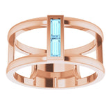 14K Gold Straight Baguette Natural Aquamarine Baguette Negative Space Ring - Rose Gold - view 3