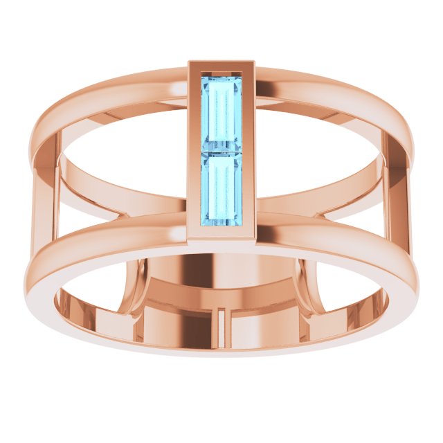 14K Gold Straight Baguette Natural Aquamarine Baguette Negative Space Ring - Rose Gold - view 3