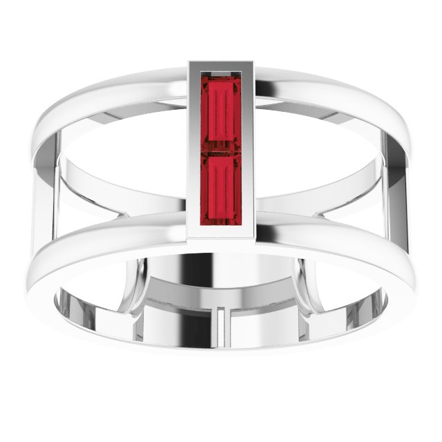 14K Gold Straight Baguette Natural Mozambique Garnet Baguette Negative Space Ring - White Gold - view 3