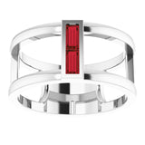 Platinum Straight Baguette Natural Mozambique Garnet Baguette Negative Space Ring - view 3