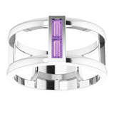 Platinum Straight Baguette Natural Amethyst Baguette Negative Space Ring - view 3
