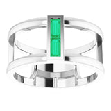 Platinum Straight Baguette Natural Emerald Baguette Negative Space Ring - view 3