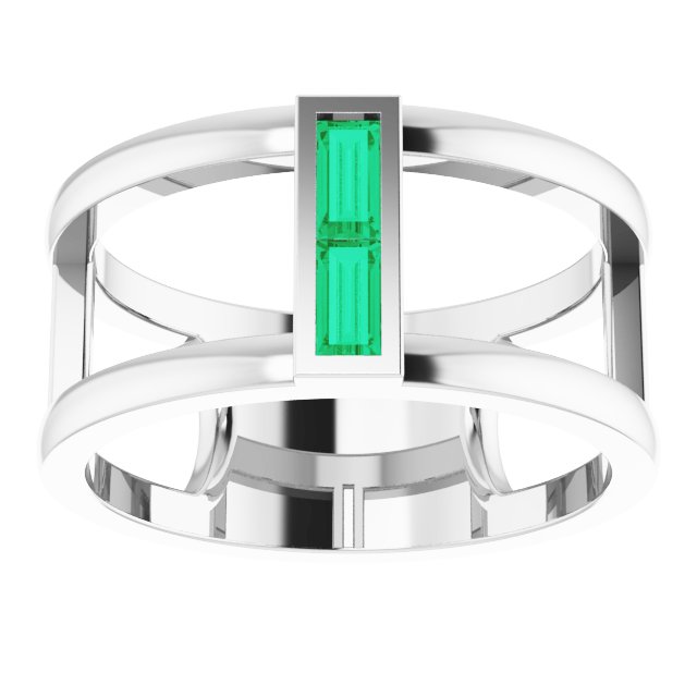 Platinum Straight Baguette Natural Emerald Baguette Negative Space Ring - view 3
