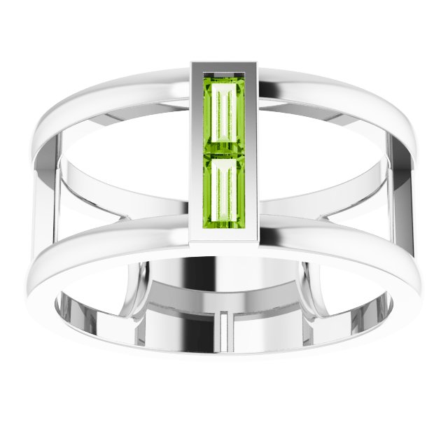 14K Gold Straight Baguette Natural Peridot Baguette Negative Space Ring - White Gold - view 3