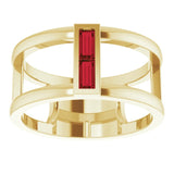 14K Gold Straight Baguette Natural Mozambique Garnet Baguette Negative Space Ring - Yellow Gold - view 3