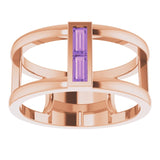 14K Gold Straight Baguette Natural Amethyst Baguette Negative Space Ring - Rose Gold - view 3