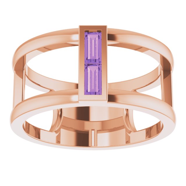 14K Gold Straight Baguette Natural Amethyst Baguette Negative Space Ring - Rose Gold - view 3