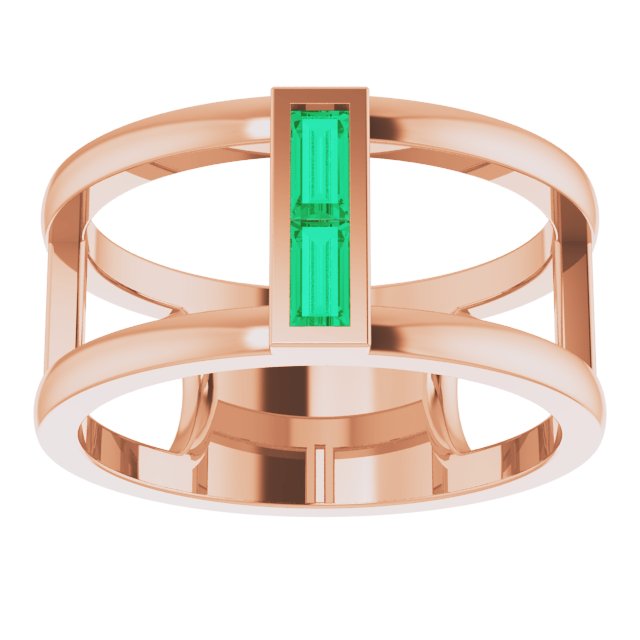 14K Gold Straight Baguette Natural Emerald Baguette Negative Space Ring - Rose Gold - view 3