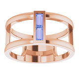 14K Gold Straight Baguette Natural Tanzanite Baguette Negative Space Ring - Rose Gold - view 3