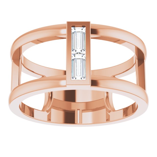 14K Gold Straight Baguette Natural Diamond Baguette Negative Space Ring - Rose Gold - view 3