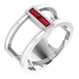 Platinum Straight Baguette Natural Ruby Baguette Negative Space Ring