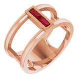 14K Gold Straight Baguette Natural Ruby Baguette Negative Space Ring - Rose Gold