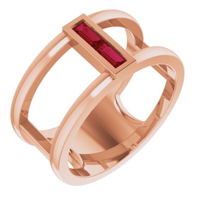 14K Gold Straight Baguette Natural Ruby Baguette Negative Space Ring - Rose Gold