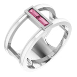 Platinum Straight Baguette Natural Pink Tourmaline Baguette Negative Space Ring