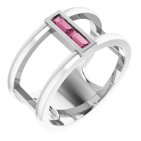 Platinum Straight Baguette Natural Pink Tourmaline Baguette Negative Space Ring