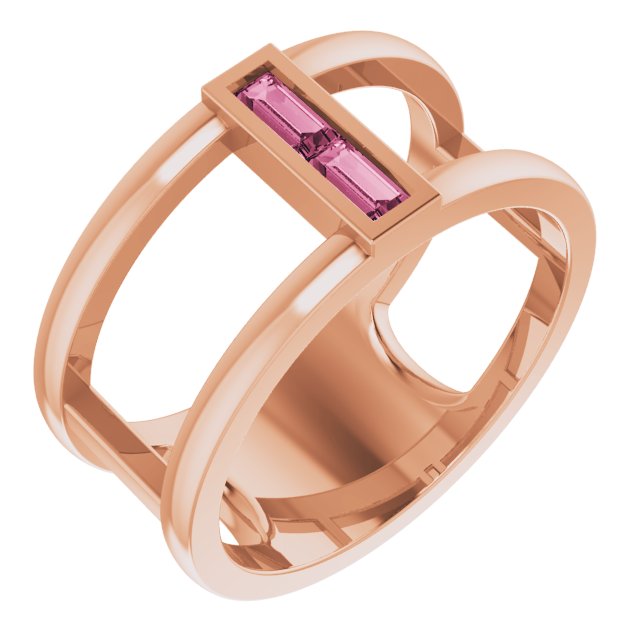 14K Gold Straight Baguette Natural Pink Tourmaline Baguette Negative Space Ring - Rose Gold