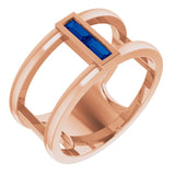14K Gold Straight Baguette Natural Blue Sapphire Baguette Negative Space Ring - Rose Gold