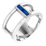 14K Gold Straight Baguette Natural Blue Sapphire Baguette Negative Space Ring - White Gold