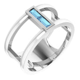 Platinum Straight Baguette Natural Aquamarine Baguette Negative Space Ring