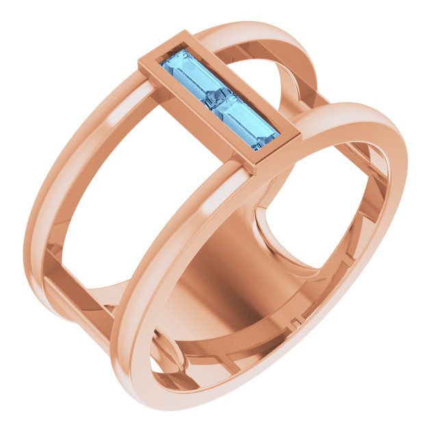 14K Gold Straight Baguette Natural Aquamarine Baguette Negative Space Ring - Rose Gold