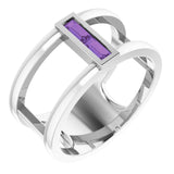 14K Gold Straight Baguette Natural Amethyst Baguette Negative Space Ring - White Gold
