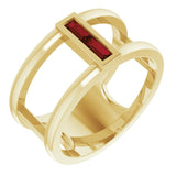 14K Gold Straight Baguette Natural Mozambique Garnet Baguette Negative Space Ring - Yellow Gold