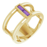 14K Gold Straight Baguette Natural Amethyst Baguette Negative Space Ring - Yellow Gold