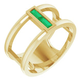 14K Gold Straight Baguette Natural Emerald Baguette Negative Space Ring - Yellow Gold