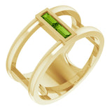 14K Gold Straight Baguette Natural Peridot Baguette Negative Space Ring - Yellow Gold