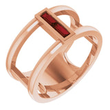14K Gold Straight Baguette Natural Mozambique Garnet Baguette Negative Space Ring - Rose Gold