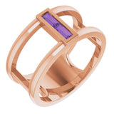 14K Gold Straight Baguette Natural Amethyst Baguette Negative Space Ring - Rose Gold