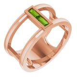 14K Gold Straight Baguette Natural Peridot Baguette Negative Space Ring - Rose Gold
