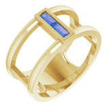 14K Gold Straight Baguette Natural Tanzanite Baguette Negative Space Ring - Yellow Gold
